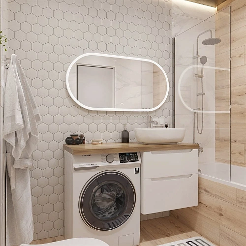 Тумба с раковиной STWORKI Берген 60 белая со светлой столешницей 122, Moduo 50 Square, L 549614 Тумба с раковиной STWORKI Берген 60 белая со светлой столешницей 122, Moduo 50 Square, L 549614