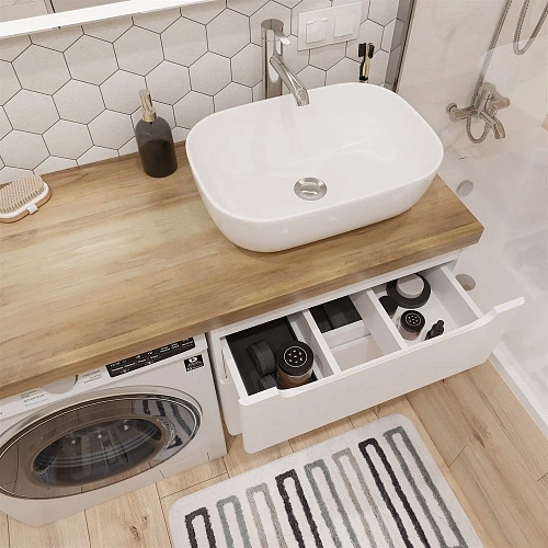 Тумба с раковиной STWORKI Берген 60 белая со светлой столешницей 122, Moduo 50 Square, L 549614 Тумба с раковиной STWORKI Берген 60 белая со светлой столешницей 122, Moduo 50 Square, L 549614