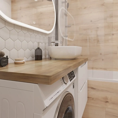 Тумба с раковиной STWORKI Берген 60 белая со светлой столешницей 122, Moduo 50 Square, L 549614 Тумба с раковиной STWORKI Берген 60 белая со светлой столешницей 122, Moduo 50 Square, L 549614