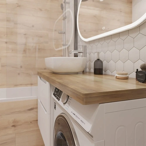 Тумба с раковиной STWORKI Берген 60 белая со светлой столешницей 122, Moduo 50 Square, R 549657 Тумба с раковиной STWORKI Берген 60 белая со светлой столешницей 122, Moduo 50 Square, R 549657