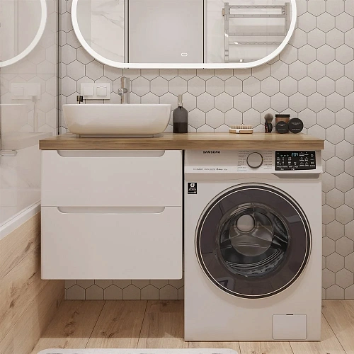 Тумба с раковиной STWORKI Берген 60 белая со светлой столешницей 122, Moduo 50 Square, R 549657 Тумба с раковиной STWORKI Берген 60 белая со светлой столешницей 122, Moduo 50 Square, R 549657