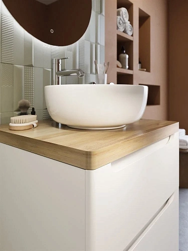 Тумба с раковиной STWORKI Берген 60 белая со светлой столешницей, Moon 1 549364 Тумба с раковиной STWORKI Берген 60 белая со светлой столешницей, Moon 1 549364