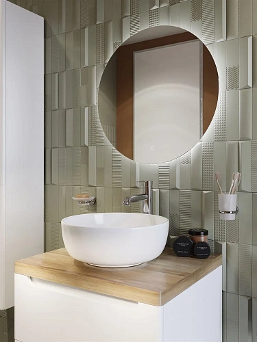 Тумба с раковиной STWORKI Берген 60 белая со светлой столешницей, Moon 1 549364 Тумба с раковиной STWORKI Берген 60 белая со светлой столешницей, Moon 1 549364