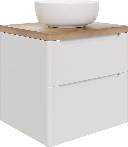 Тумба с раковиной STWORKI Берген 60 белая со светлой столешницей, Moon 1 549364 Тумба с раковиной STWORKI Берген 60 белая со светлой столешницей, Moon 1 549364