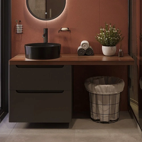 Тумба с раковиной STWORKI Берген 60 серая с темной столешницей 122, с раковиной на выбор 567713 Тумба с раковиной STWORKI Берген 60 серая с темной столешницей 122, с раковиной на выбор 567713