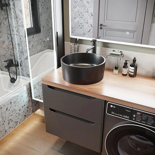 Тумба с раковиной STWORKI Берген 60 серая с темной столешницей 122, с раковиной на выбор, R 549638 Тумба с раковиной STWORKI Берген 60 серая с темной столешницей 122, с раковиной на выбор, R 549638