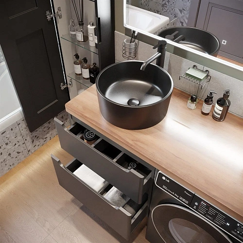 Тумба с раковиной STWORKI Берген 60 серая с темной столешницей 122, с раковиной на выбор, R 549638 Тумба с раковиной STWORKI Берген 60 серая с темной столешницей 122, с раковиной на выбор, R 549638