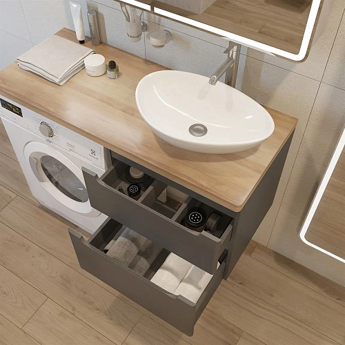 Тумба с раковиной STWORKI Берген 60 серая со светлой столешницей 122, Moduo 55 Leaf, L 549670 Тумба с раковиной STWORKI Берген 60 серая со светлой столешницей 122, Moduo 55 Leaf, L 549670