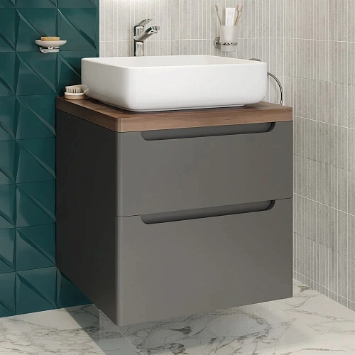 Тумба с раковиной STWORKI Берген 60 серая со светлой столешницей, Soul 1 549454 Тумба с раковиной STWORKI Берген 60 серая со светлой столешницей, Soul 1 549454