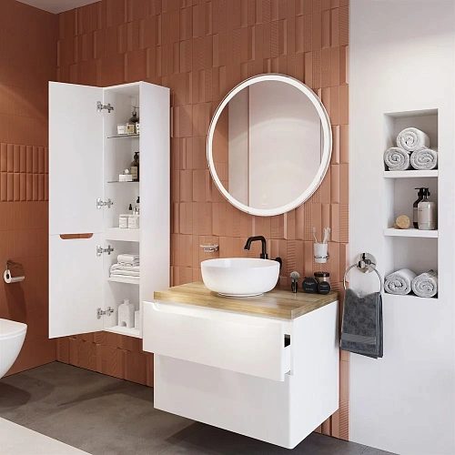 Тумба с раковиной STWORKI Берген 80 белая со светлой столешницей, Moduo 40 RING 549470 Тумба с раковиной STWORKI Берген 80 белая со светлой столешницей, Moduo 40 RING 549470