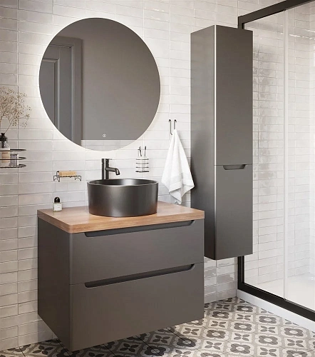 Тумба с раковиной STWORKI Берген 80 серая с темной столешницей, с раковиной на выбор 549478 Тумба с раковиной STWORKI Берген 80 серая с темной столешницей, с раковиной на выбор 549478