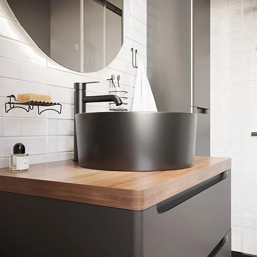 Тумба с раковиной STWORKI Берген 80 серая с темной столешницей, с раковиной на выбор 549478 Тумба с раковиной STWORKI Берген 80 серая с темной столешницей, с раковиной на выбор 549478