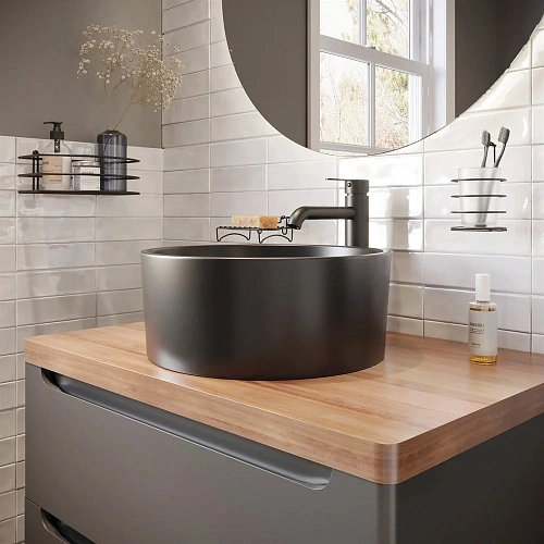 Тумба с раковиной STWORKI Берген 80 серая с темной столешницей, с раковиной на выбор 549478 Тумба с раковиной STWORKI Берген 80 серая с темной столешницей, с раковиной на выбор 549478