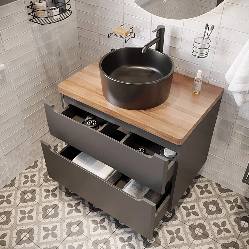 Тумба с раковиной STWORKI Берген 80 серая с темной столешницей, с раковиной на выбор 549478 Тумба с раковиной STWORKI Берген 80 серая с темной столешницей, с раковиной на выбор 549478