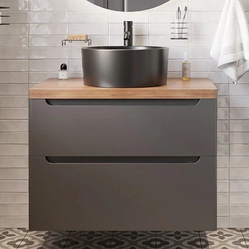 Тумба с раковиной STWORKI Берген 80 серая с темной столешницей, с раковиной на выбор 549478 Тумба с раковиной STWORKI Берген 80 серая с темной столешницей, с раковиной на выбор 549478