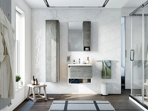 Тумба с раковиной STWORKI Карлстад 60 дуб рошелье, с белой полкой 440537 Тумба с раковиной STWORKI Карлстад 60 дуб рошелье, с белой полкой 440537