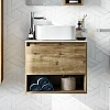 Тумба с раковиной STWORKI Карлстад 60 дуб рустикальный, простоун беж, с отверстием под смеситель в с 425188