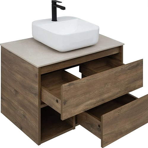 Тумба с раковиной STWORKI Карлстад 75 дуб рустикальный, простоун беж 425315 Тумба с раковиной STWORKI Карлстад 75 дуб рустикальный, простоун беж 425315