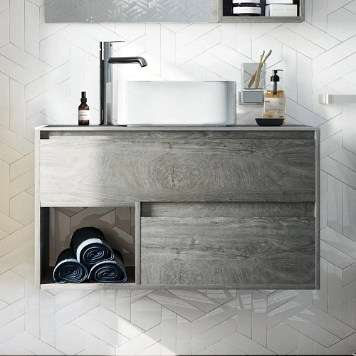 Тумба с раковиной STWORKI Карлстад 90 дуб рошелье, монте тиберио, с отверстием для смесителя в столе 425483 Тумба с раковиной STWORKI Карлстад 90 дуб рошелье, монте тиберио, с отверстием для смесителя в столе 425483