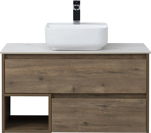 Тумба с раковиной STWORKI Карлстад 90 дуб рустикальный, простоун беж 425511 Тумба с раковиной STWORKI Карлстад 90 дуб рустикальный, простоун беж 425511