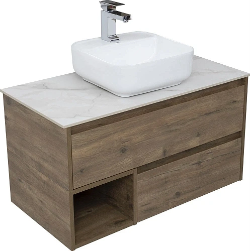 Тумба с раковиной STWORKI Карлстад 90 дуб рустикальный, простоун беж 425511 Тумба с раковиной STWORKI Карлстад 90 дуб рустикальный, простоун беж 425511