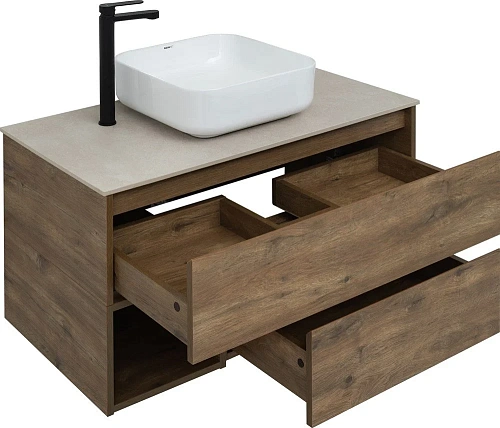 Тумба с раковиной STWORKI Карлстад 90 дуб рустикальный, простоун беж, с отверстием для смесителя в с 425505 Тумба с раковиной STWORKI Карлстад 90 дуб рустикальный, простоун беж, с отверстием для смесителя в с 425505