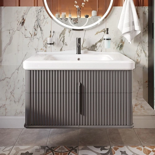 Тумба с раковиной STWORKI Молде 95 антрацит, с сифоном 579360 Тумба с раковиной STWORKI Молде 95 антрацит, с сифоном 579360