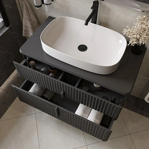 Тумба с раковиной STWORKI Молде 95 антрацит, со столешницей 579550 Тумба с раковиной STWORKI Молде 95 антрацит, со столешницей 579550