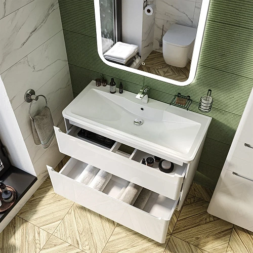 Тумба с раковиной STWORKI Монтре 100 белая 555337 Тумба с раковиной STWORKI Монтре 100 белая 555337