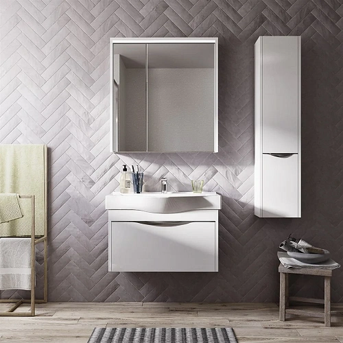 Тумба с раковиной STWORKI Хельсинки 80 подвесная, с накладной раковиной, белая, МДФ 406331 Тумба с раковиной STWORKI Хельсинки 80 подвесная, с накладной раковиной, белая, МДФ 406331