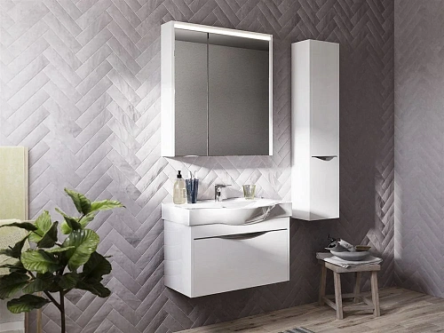 Тумба с раковиной STWORKI Хельсинки 80 подвесная, с накладной раковиной, белая, МДФ 406331 Тумба с раковиной STWORKI Хельсинки 80 подвесная, с накладной раковиной, белая, МДФ 406331