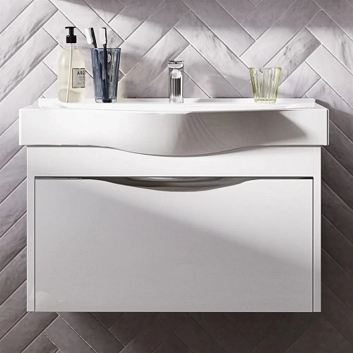 Тумба с раковиной STWORKI Хельсинки 80 подвесная, с накладной раковиной, белая, МДФ 406331 Тумба с раковиной STWORKI Хельсинки 80 подвесная, с накладной раковиной, белая, МДФ 406331