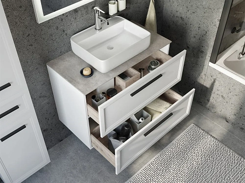 Тумба с раковиной STWORKI Эстерсунд 90 белая матовая, простоун беж 460311 Тумба с раковиной STWORKI Эстерсунд 90 белая матовая, простоун беж 460311