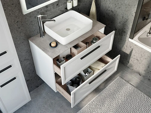 Тумба с раковиной STWORKI Эстерсунд 90 белая матовая, простоун беж с отверстием под смеситель в стол 460331 Тумба с раковиной STWORKI Эстерсунд 90 белая матовая, простоун беж с отверстием под смеситель в стол 460331