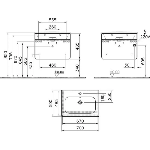 Тумба с раковиной Vitra D-Light 70 58131, белый матовый Тумба с раковиной Vitra D-Light 70 58131, белый матовый