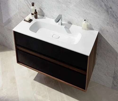 Тумба с раковиной Vitra Metropole 80 см 58181 сливовое дерево, фасад черное акриловое стекло Тумба с раковиной Vitra Metropole 80 см 58181 сливовое дерево, фасад черное акриловое стекло