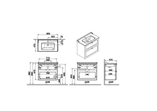 Тумба с раковиной Vitra Root Classic 80 см 68871 матовая серая Тумба с раковиной Vitra Root Classic 80 см 68871 матовая серая