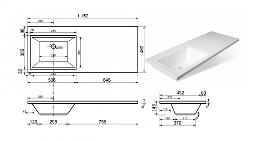 Тумба с раковиной Эстет Dallas Luxe ФР-00002296 1150х482 левая, подвесная 2 ящика Тумба с раковиной Эстет Dallas Luxe ФР-00002296 1150х482 левая, подвесная 2 ящика