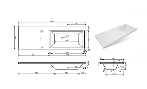 Тумба с раковиной Эстет Dallas Luxe ФР-00002925 1400х482 правая, подвесная 1 ящик Тумба с раковиной Эстет Dallas Luxe ФР-00002925 1400х482 правая, подвесная 1 ящик