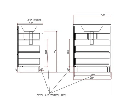 Тумба с раковиной Эстет Monaco 70 ФР-00002265 напольная 3 ящика Тумба с раковиной Эстет Monaco 70 ФР-00002265 напольная 3 ящика