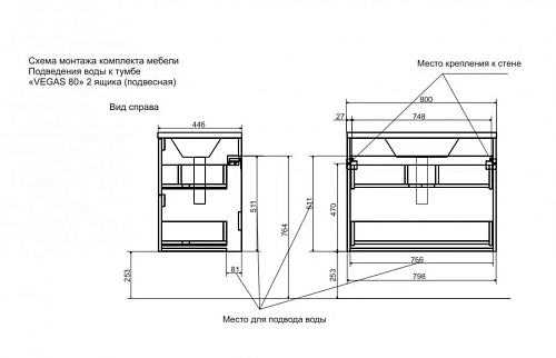 Тумба с раковиной Эстет Vegas ФР-00003491 800х450 подвесная 2 ящика Тумба с раковиной Эстет Vegas ФР-00003491 800х450 подвесная 2 ящика