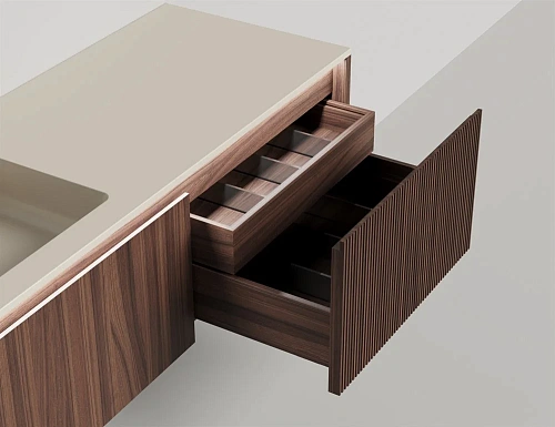 Тумба со столешницей Salini Domino 1800 27D.AD.120.060.V шпон Onda Plus влагостойкий мдф Тумба со столешницей Salini Domino 1800 27D.AD.120.060.V шпон Onda Plus влагостойкий мдф