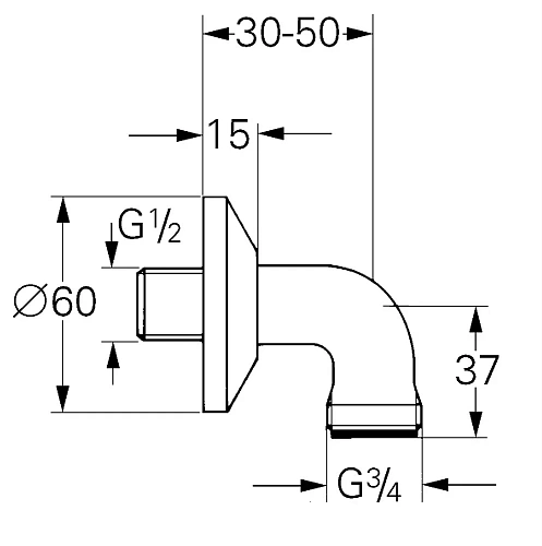 Уголок подключения 1/2 дюйма x 3/4 дюйма GROHE хром (12063000) Уголок подключения 1/2 дюйма x 3/4 дюйма GROHE хром (12063000)