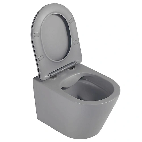 Унитаз подвесной ABBER Bequem AC1102MG с крышкой, серый матовый, безободковый Унитаз подвесной ABBER Bequem AC1102MG с крышкой, серый матовый, безободковый