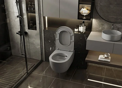 Унитаз подвесной ABBER Bequem AC1104MG серый матовый, безободковый с крышкой микролифт Унитаз подвесной ABBER Bequem AC1104MG серый матовый, безободковый с крышкой микролифт