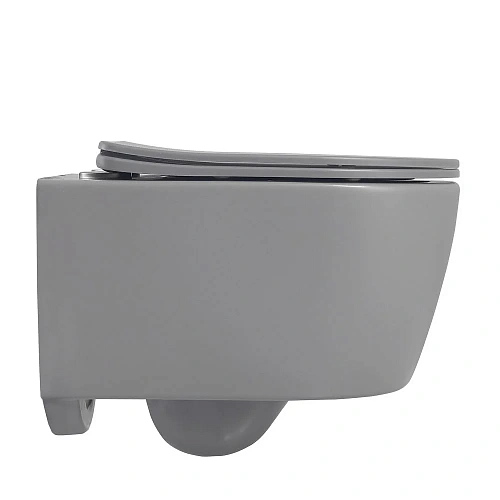 Унитаз подвесной ABBER Bequem AC1104MG серый матовый, безободковый с крышкой микролифт Унитаз подвесной ABBER Bequem AC1104MG серый матовый, безободковый с крышкой микролифт