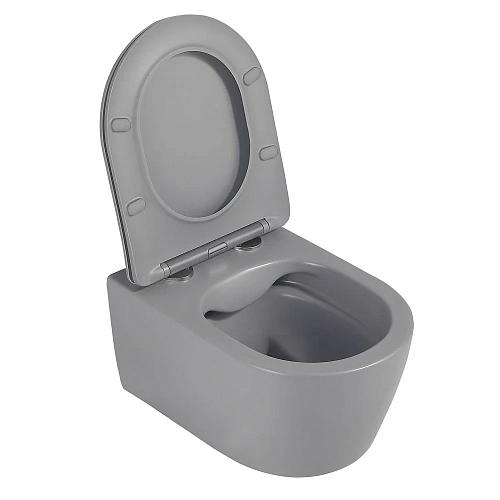 Унитаз подвесной ABBER Bequem AC1104MG серый матовый, безободковый с крышкой микролифт Унитаз подвесной ABBER Bequem AC1104MG серый матовый, безободковый с крышкой микролифт