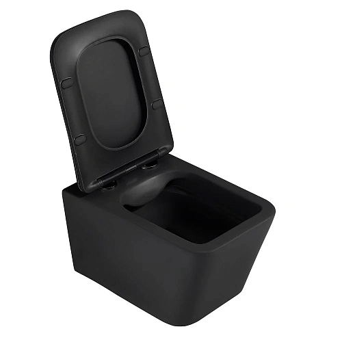 Унитаз подвесной ABBER Rechteck AC1201MB черный матовый, безободковый с крышкой микролифт Унитаз подвесной ABBER Rechteck AC1201MB черный матовый, безободковый с крышкой микролифт