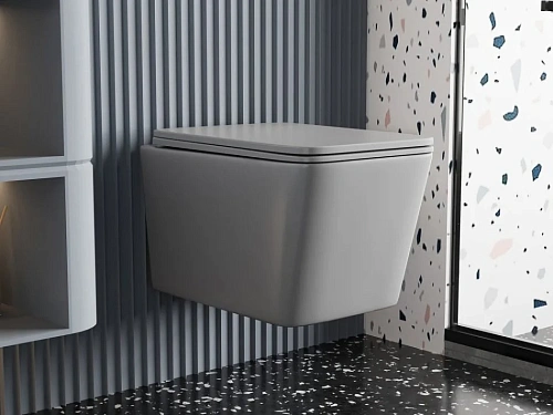 Унитаз подвесной ABBER Rechteck AC1201MG серый матовый, безободковый с крышкой микролифт Унитаз подвесной ABBER Rechteck AC1201MG серый матовый, безободковый с крышкой микролифт