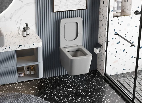 Унитаз подвесной ABBER Rechteck AC1201MG серый матовый, безободковый с крышкой микролифт Унитаз подвесной ABBER Rechteck AC1201MG серый матовый, безободковый с крышкой микролифт